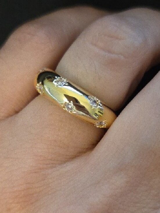 Jewelry - Gold Tone Dome Ring with Sparkling CZ Accents - Size 6 With Box NIB